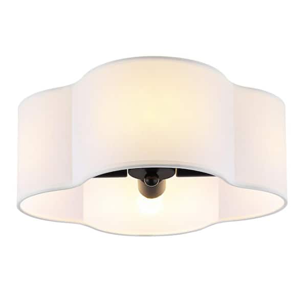 WINGBO 4-Light Semi Flush Mount Light Fixture with White Cloud Shaped Fabric Shade Black Finish Metal Frame