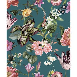 Flora Collection Green Floral Rhapsody Matte Finish Non-Pasted Vinyl on Non-Woven Wallpaper Roll