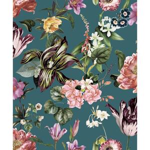 Flora Collection Green Floral Rhapsody Matte Finish Non-Pasted Vinyl on Non-Woven Wallpaper Roll