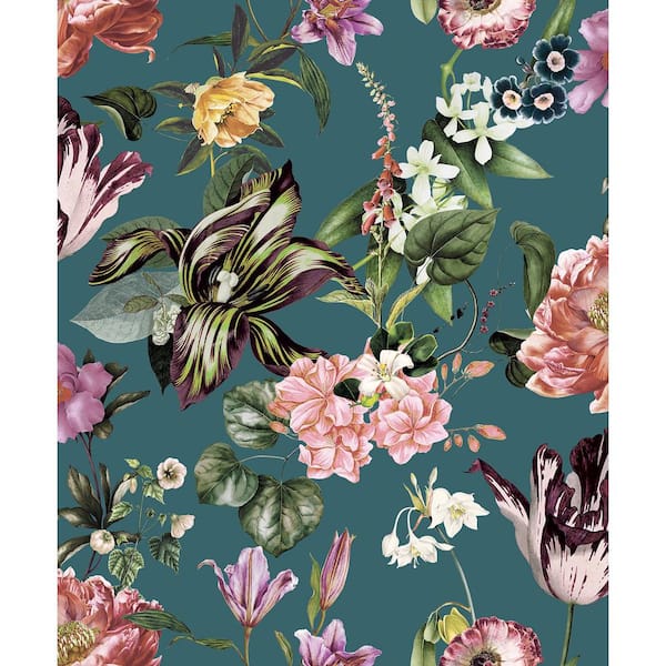 Unbranded Flora Collection Green Floral Rhapsody Matte Finish Non-Pasted Vinyl on Non-Woven Wallpaper Roll
