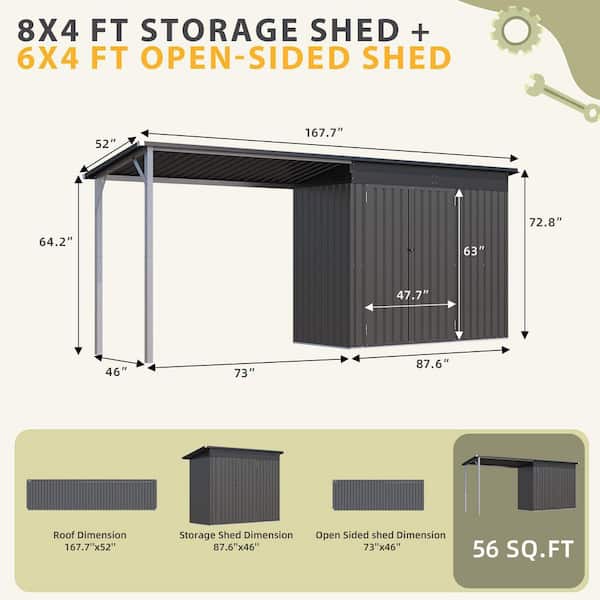 AECOJOY 4 ft. W x 6 ft. D Metal Outdoor Open-Sided Storage