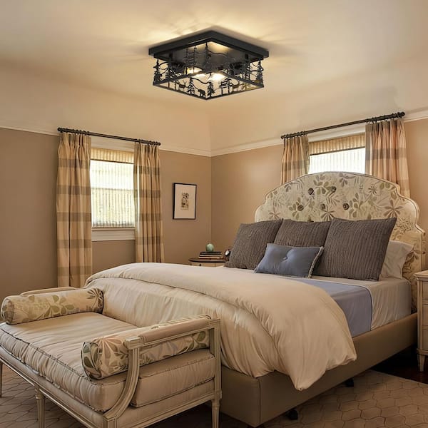 11 in. 2-Light Black Rectangle Industrial Farmhouse Flush Mount Ceiling Light with Turnable Light Cap for Hallway