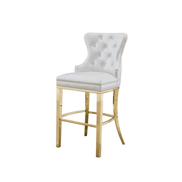 Best Quality Furniture Ashley 29in. H White P/U Leather Upholstered Full Back Metal Frame Barstool with Gold Stainless Steet Legs (Set of 2)