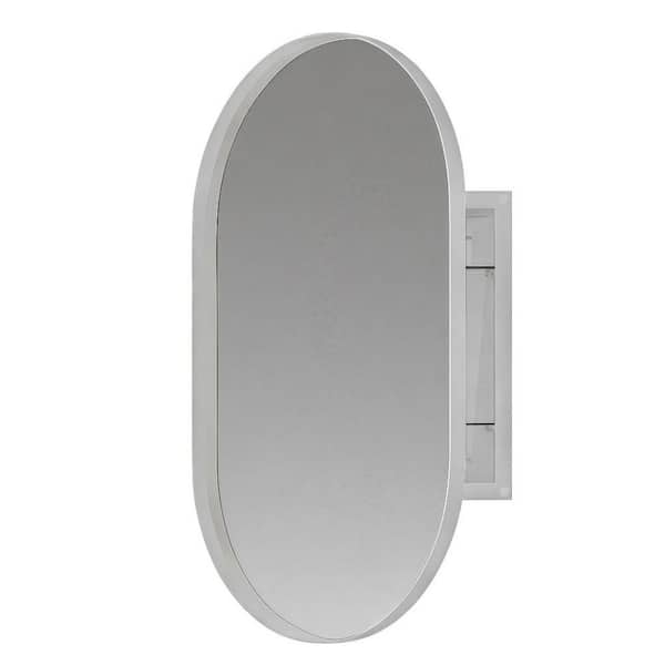 20.5 in. W×33.5 in. H Oval Matte White Metal Bathroom Medicine Cabinet with Mirror, No Assembly Required
