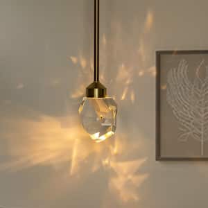 1-Light Gold Crystal Integrated LED Pendant Light Modern Mininalist Metal Ceiling Hanging Lightfor Livingroom Bedroom