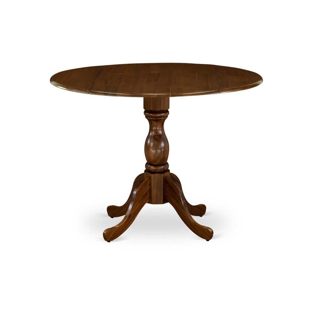 5-Piece Antique Walnut Finish Solid Wood Top Dining table with 4 Chairs with Drop Leaf Lattice Back