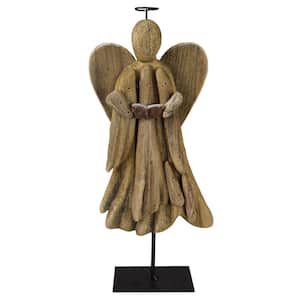 Ann 12 in. Natural Brown Wood Angel Accent Decor