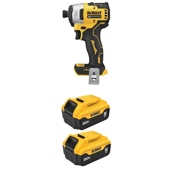 ATOMIC 20-Volt MAX Lithium-Ion Cordless Brushless Compact 1/4 in. Impact Driver with (2) 20V MAX 5. 0Ah Battery Packs