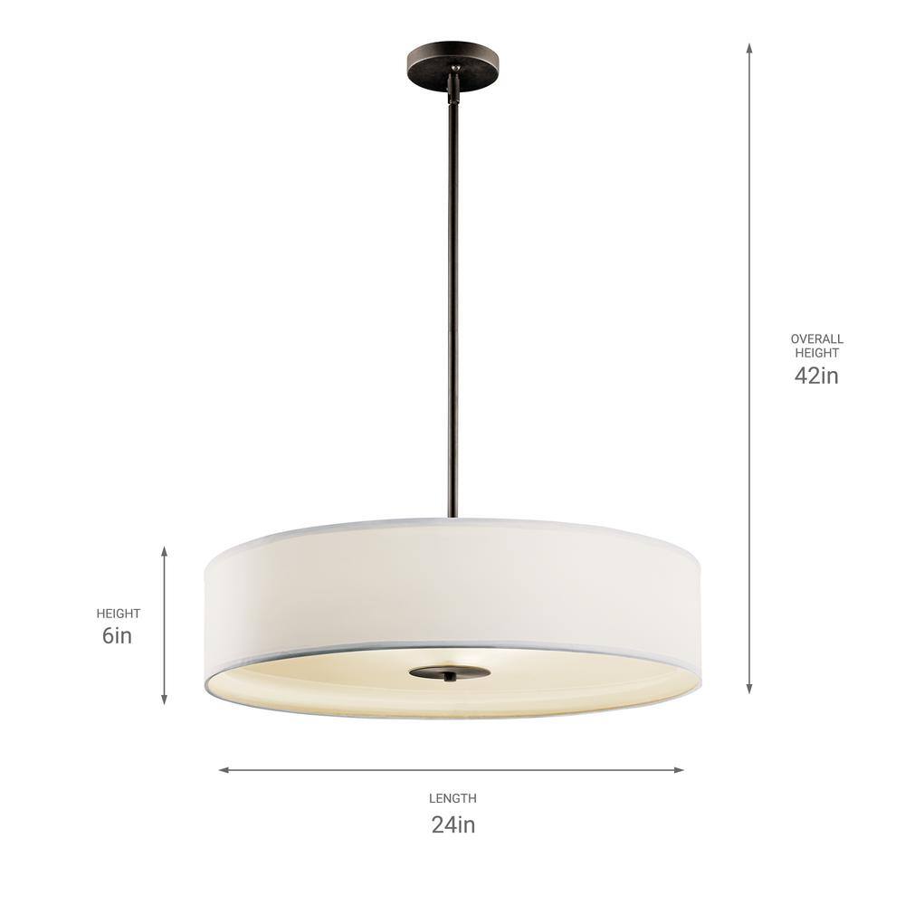 Transitional 24" Black Drum Pendant with White Shade