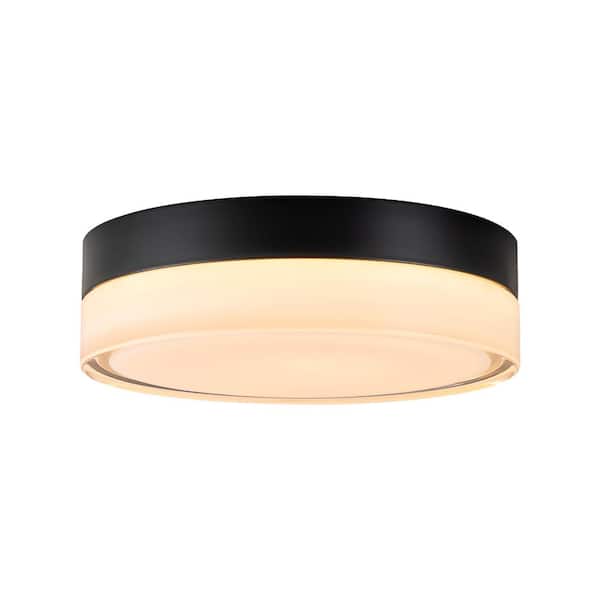 RRTYO Geren 11 in. 33-Watt Modern Round Matte Black Integrated LED Flush Mount Light with Frosted Clear Glass Shade