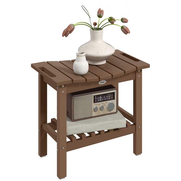 Outsunny Outdoor Side Table, 2-Tier Shower Bench with Non-Slip Pads and Handles