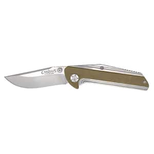 Seven 3 in. Titanium Bonded Drop Point Straight Edge Folding Knife, Stainless Steel/G10 Handle in Desert Tan