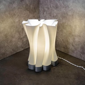 Flame 13.5 in. White/Gray Modern Bohemian Plant-Based PLA 3D Printed Dimmable LED Table Lamp