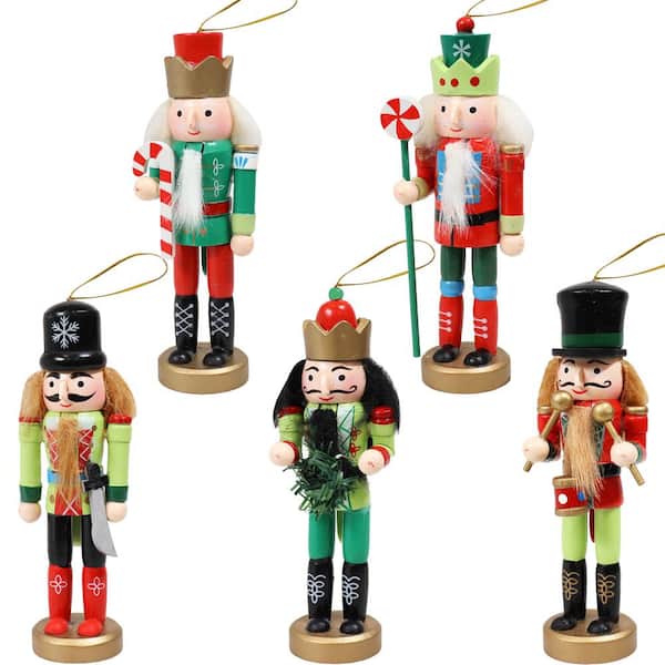 Sunnydaze Nutcracker Red and Green Christmas Hanging Ornament Set (5-Piece)