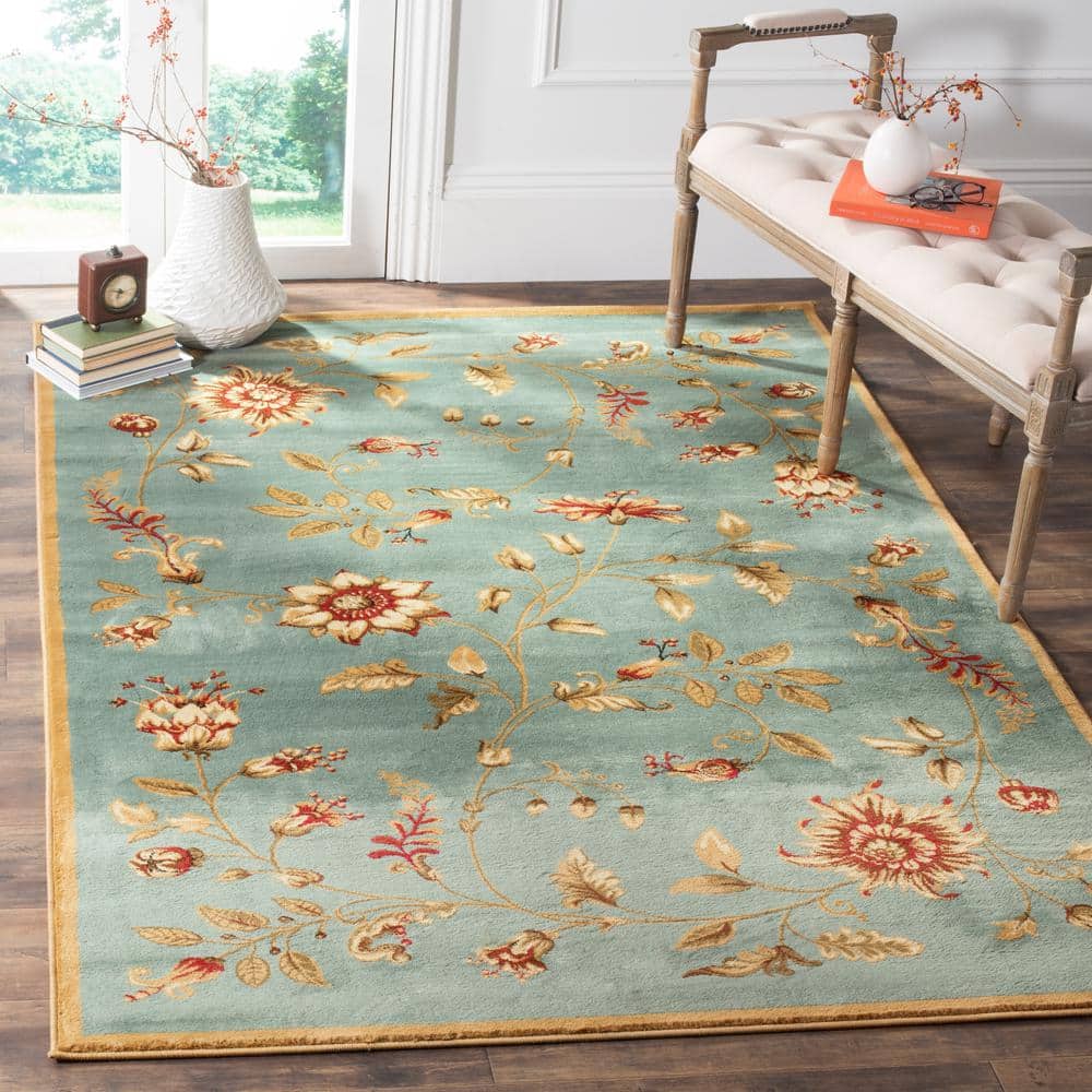 Elegant Blue Floral Hand-Knotted Area Rug, 3' x 5', Synthetic