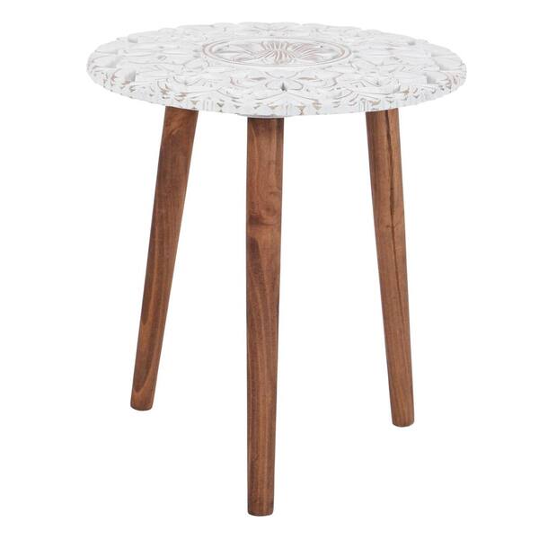 Litton Lane Brown and White Carved Wood Accent Table