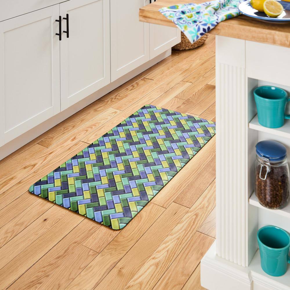 Fiesta Herringbone Blue Green Yellow Anti-Fatigue Kitchen Mat