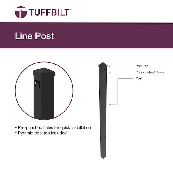 2 in. x 2 in. x 70 in. Black Aluminum Line Fence Post