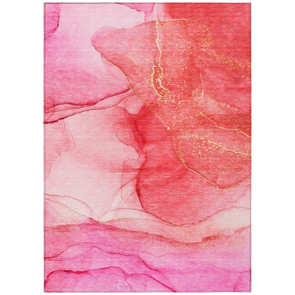 Pink Watercolor Pattern Synthetic Washable 3' x 5' Rug