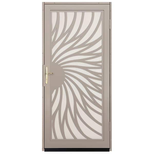 Unique Home Designs 36 in. x 80 in. Solstice Tan Surface Mount Steel Security Door with Almond Perforated Screen and Nickel Hardware
