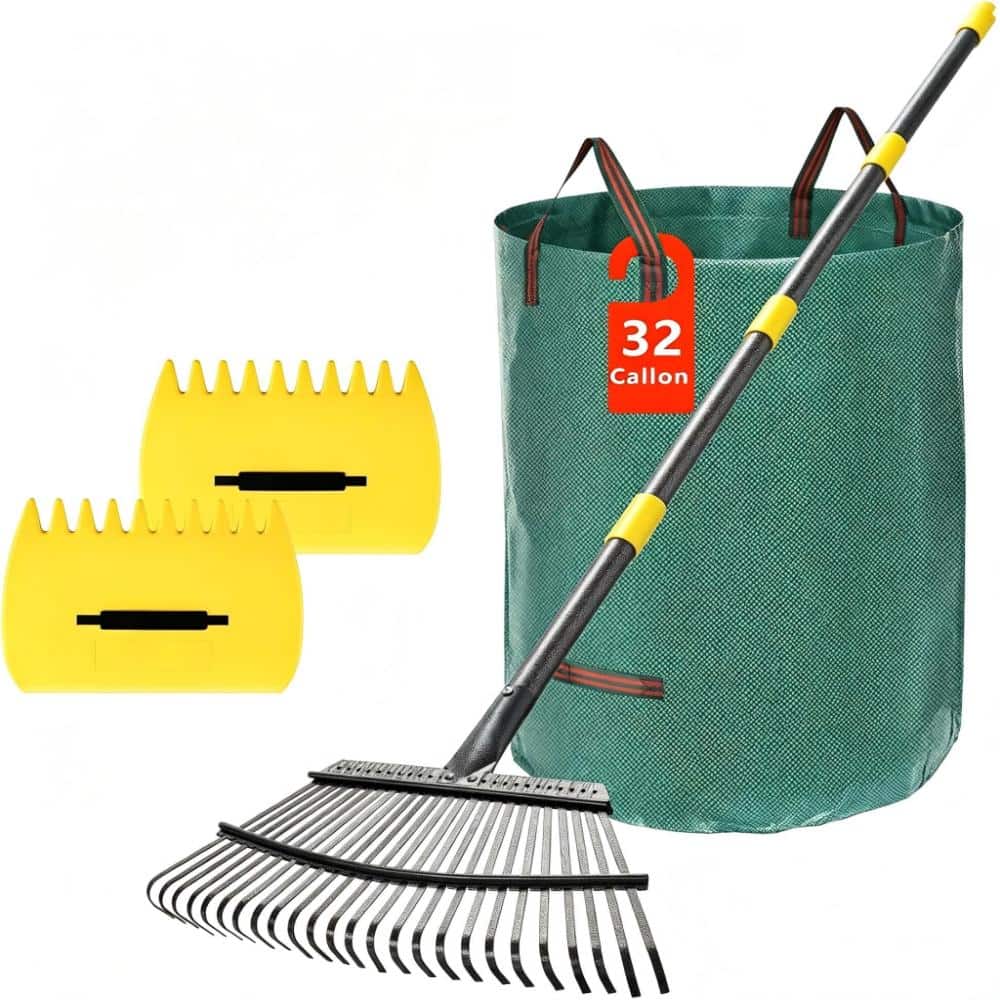 Rake for Leaves - 25 Tines Heavy Duty Metal Rake Set with Leaf Scoops & Collector Bag 1 Pack price history on PriceWatchPro