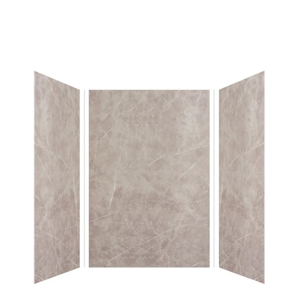 Transolid Expressions 48 in. x 48 in. x 72 in. 3-Piece Easy Up Adhesive Alcove Shower Wall Surround in Dover Stone
