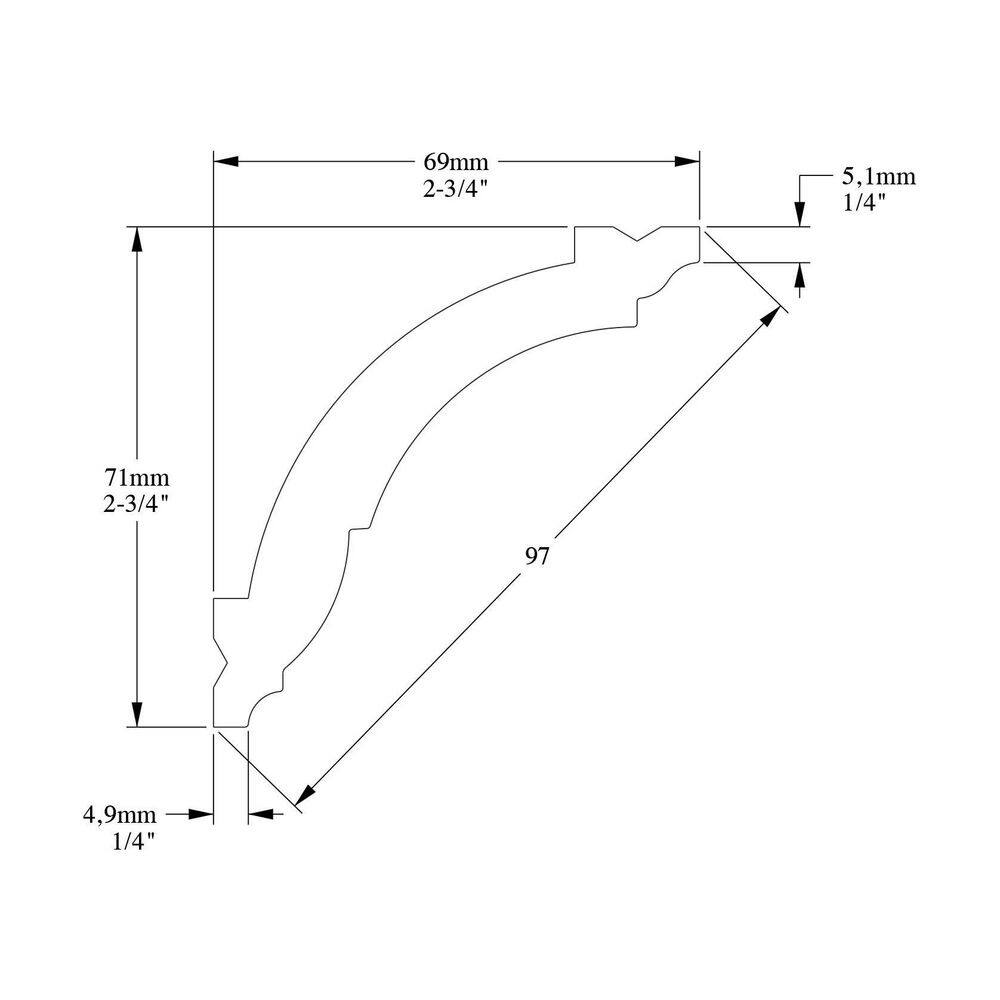 Primed White Polystyrene Crown Moulding Sample, 4 in. Length