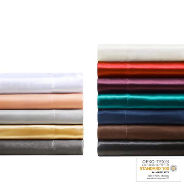 Madison Park Satin Wrinkle-Free Luxurious and Silky with 16 Deep Pocket 6 Piece Durable Sheet Set Chocolate Queen 