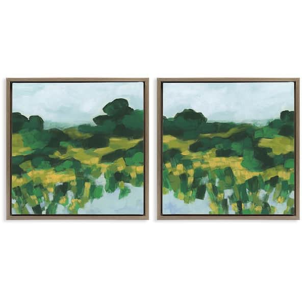 Stupell Industries Reflecting Green Nature by June Erica Vess 2 Pieces Brown Floater Frame Nature Graphic Art Print 18 in. x 18 in.