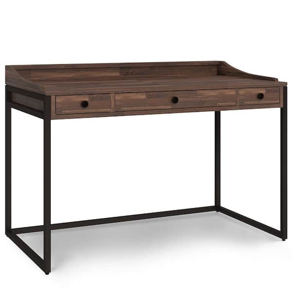 Simpli Home Ralston 48 in. Rectangle Distressed Charcoal Brown Acacia Wood 2 Drawer Computer Desk with Pull-out Keyboard tray