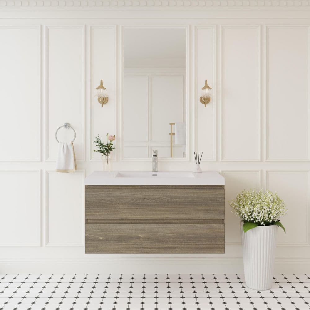 42 in. W Floating Bathroom Vanity in Ash Grey with White Resin Top Basin, Soft Close Drawers price history on PriceWatchPro