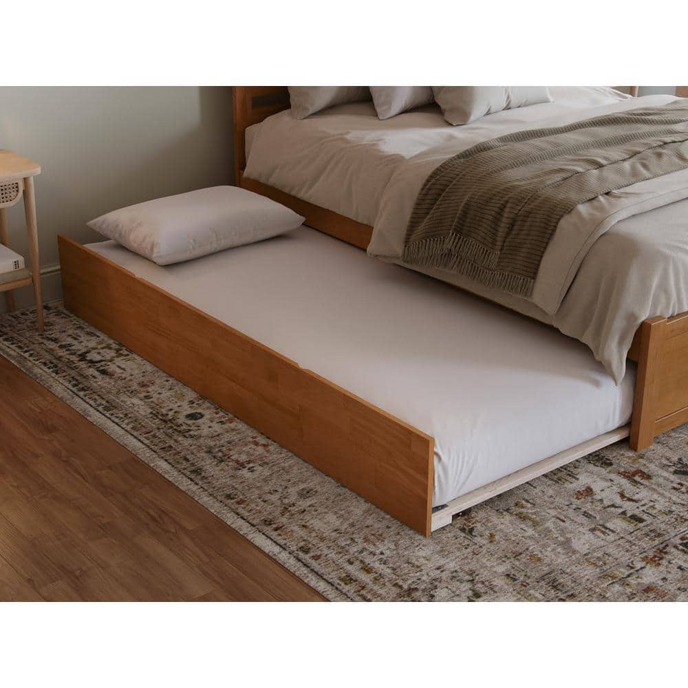 Light Toffee King Wood Platform Bed with Slats and Headboard