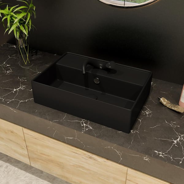 ALFI BRAND 23.38 in. Above Mount Porcelain Rectangular Vessel Sink in Black Matte