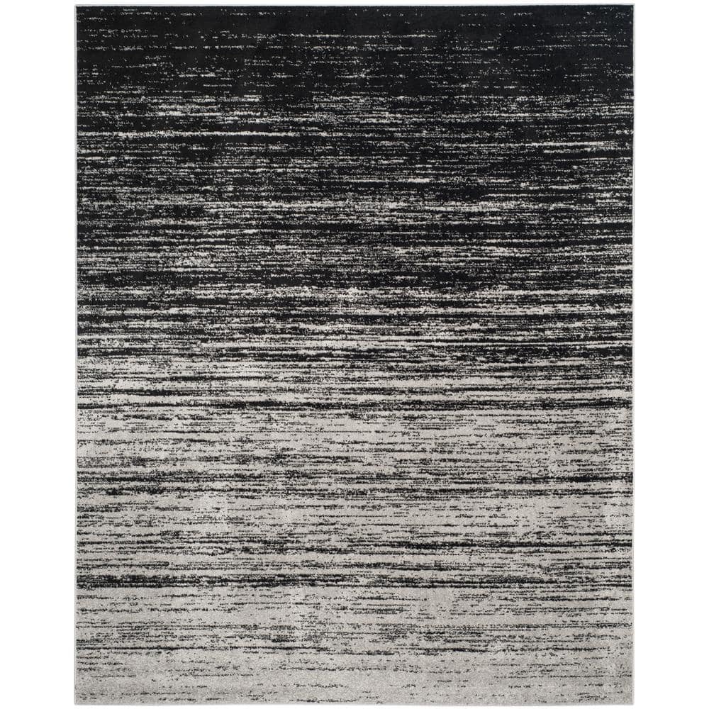 Silver and Black Abstract Low Pile Area Rug, 9' x 12'