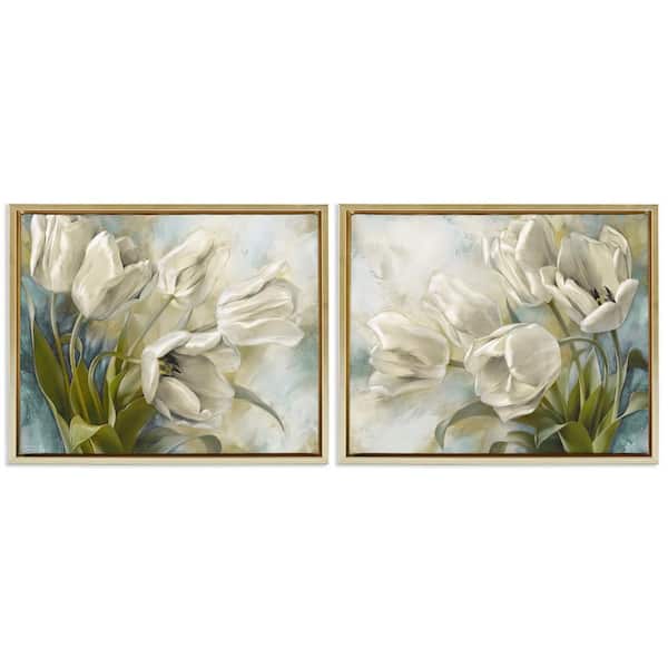 Stupell Industries Tulips Curved Left and Right by Igor Levashov 2-Pieces Gold Floater Frame Nature Graphic Art Print 25 in. x 31 in.