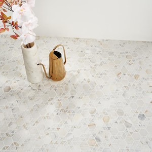 Koror Calacatta 4 in. x 0.39 in. Matte Marble Floor and Wall Mosaic Tile Sample