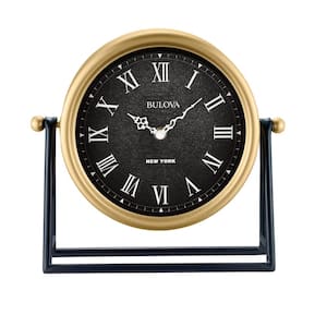 10.4 in. H x 10.4 in. W Table Clock with White Filigree Hands and a Gold