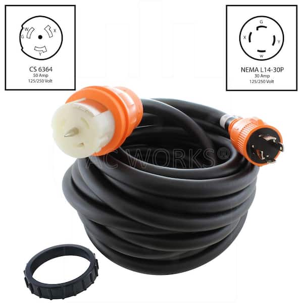 AC WORKS 25 ft. L14-30P 30 Amp 4-Prong Locking Plug to CS6364 50