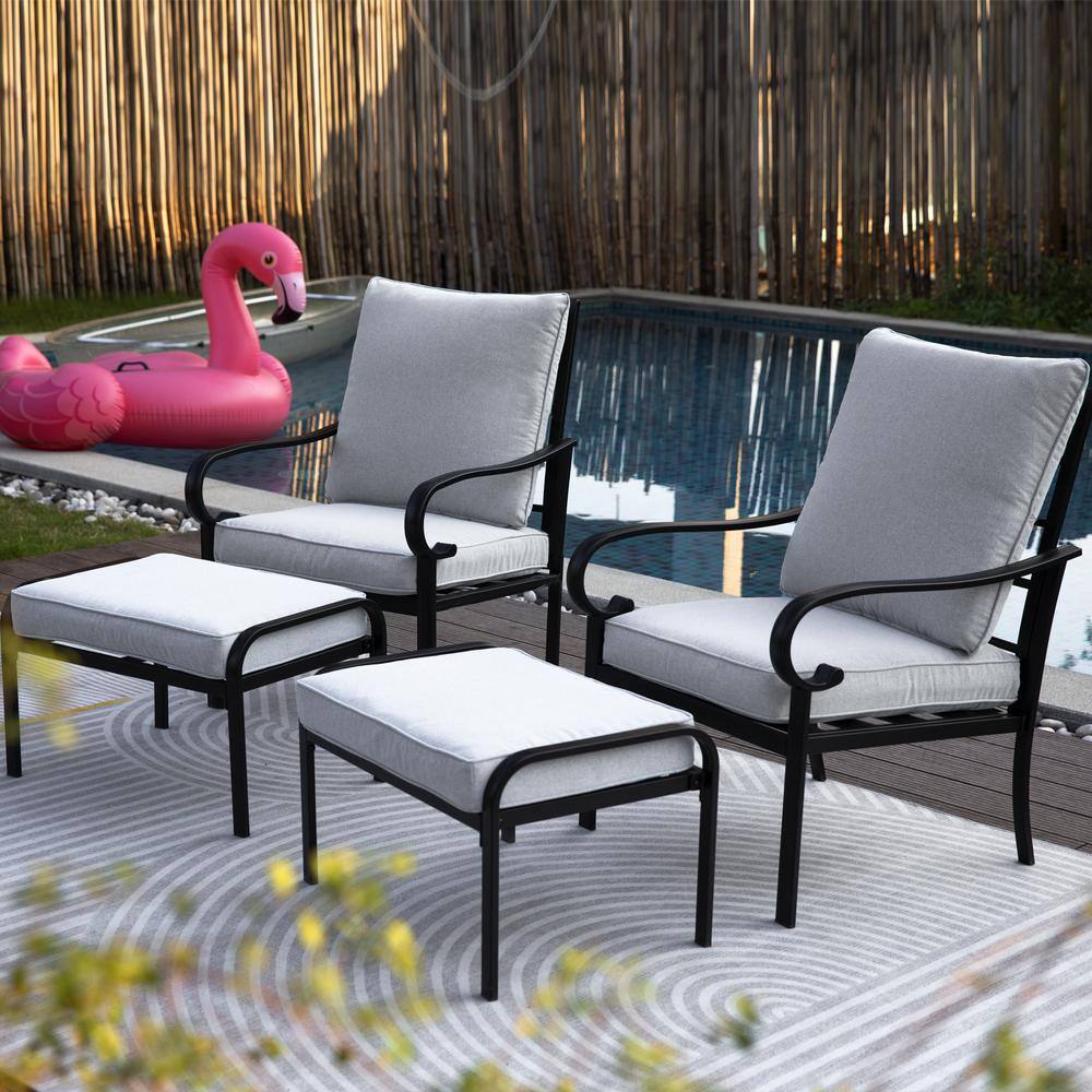 4-Piece Black Metal Patio Conversation Sofa Set with Thick Gray Cushions an