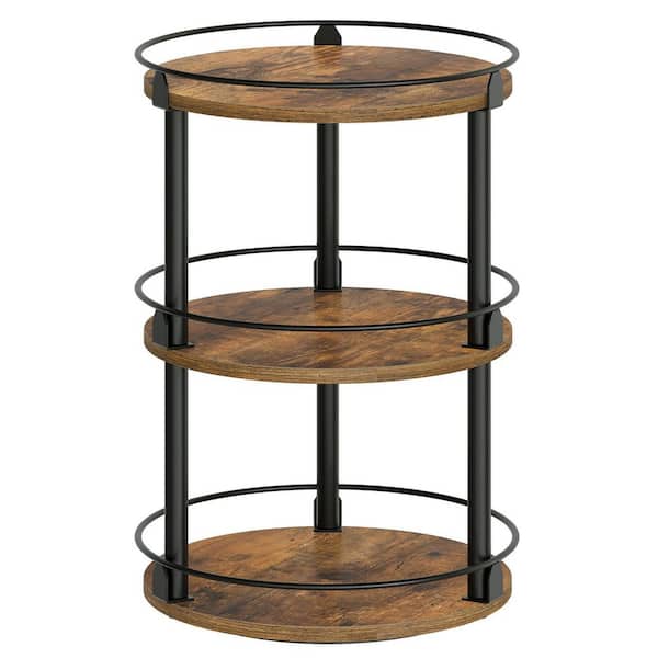 3-Tier Rustic Brown and Black Rotating Countertop Turntable Spice Rack Organizer for Kitchen Cabinet Pantry