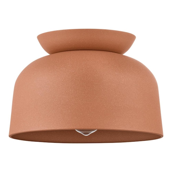 Home Decorators Collection Grangehill 12.13 in. 1-Light Brown Terracotta Flush Mount with Metal Shade