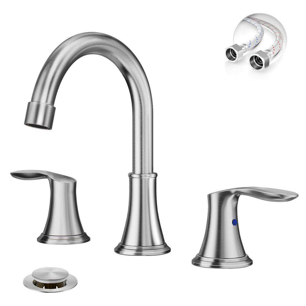 8 Inch 3 Holes Brushed Nickel Bathroom Faucet 2-Handles Stainless Steel Bathroom Sink Faucet with Metal Pop-Up Drain price history on PriceWatchPro