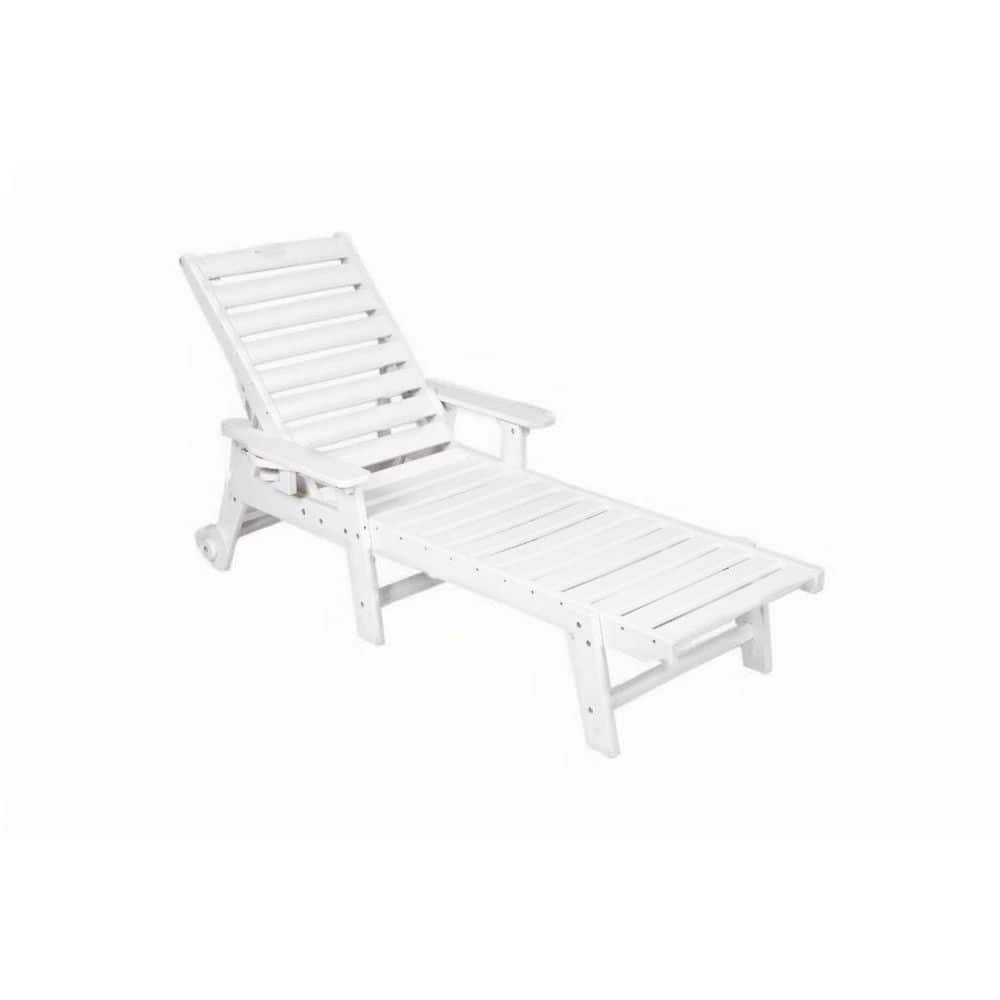 HDPE Outdoor Chaise Lounge Chair with 5 Positions, Lounge Chair with Wheels & Cup Holder for Pool, Deck, Poolside, White price history on PriceWatchPro