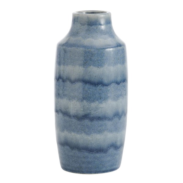 Elements 4.5-in x 10-in  Inch Blue Layered Ceramic Vase, Display with Faux or Dried Flowers and Greenery