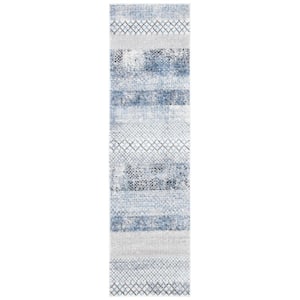 Amelia Gray/Light Blue 2 ft. x 16 ft. Geometric Distressed Runner Rug