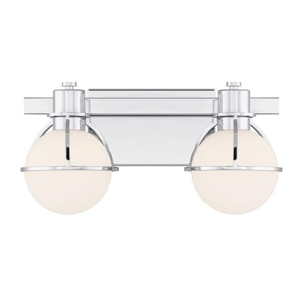 Pierce 15.5 in. W x 7.5 in. H 2-Light Chrome Bathroom Vanity Light with Opal Glass Shades