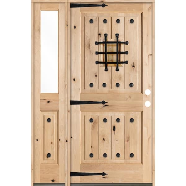 Krosswood Doors 56 in. x 80 in. Mediterranean Knotty Alder Sq Unfinished Left-Hand Inswing Prehung Front Door with Left Half Sidelite