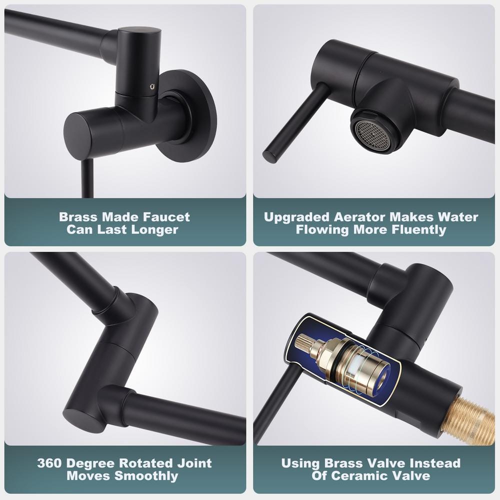Matte Black Wall Mount Double Handle Pot Filler Faucet