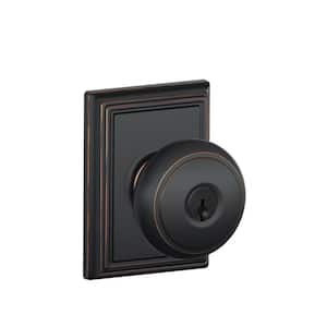 Andover Aged Bronze Keyed Entry Door Knob with Addison Trim