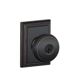 Bowery Matte Black Keyed Entry Door Knob with Greyson Trim